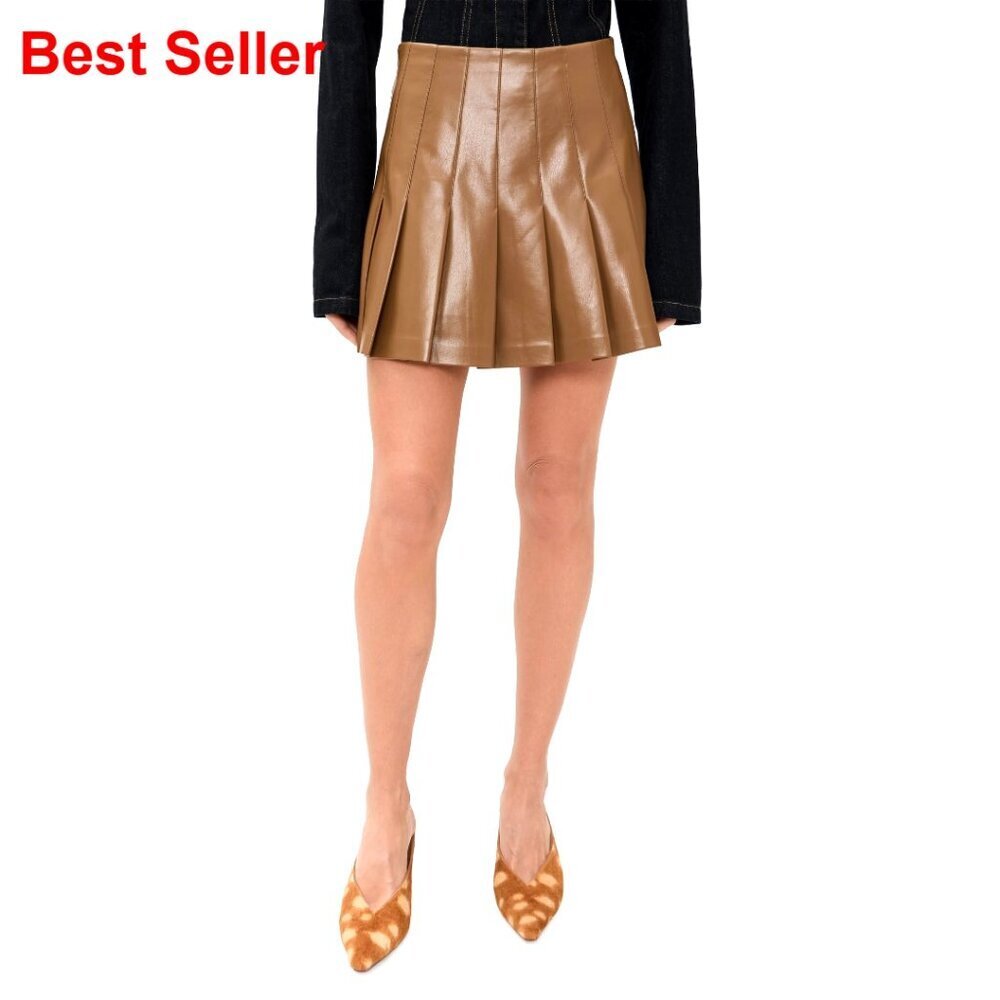 Faux Leather Pleated Mini Skirt for Work